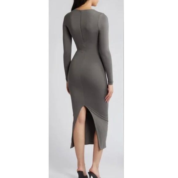 Naked Wardrobe Womens Extra Butter Long Sleeve Midi Dress Charcoal Gray Medium M - Picture 3 of 11